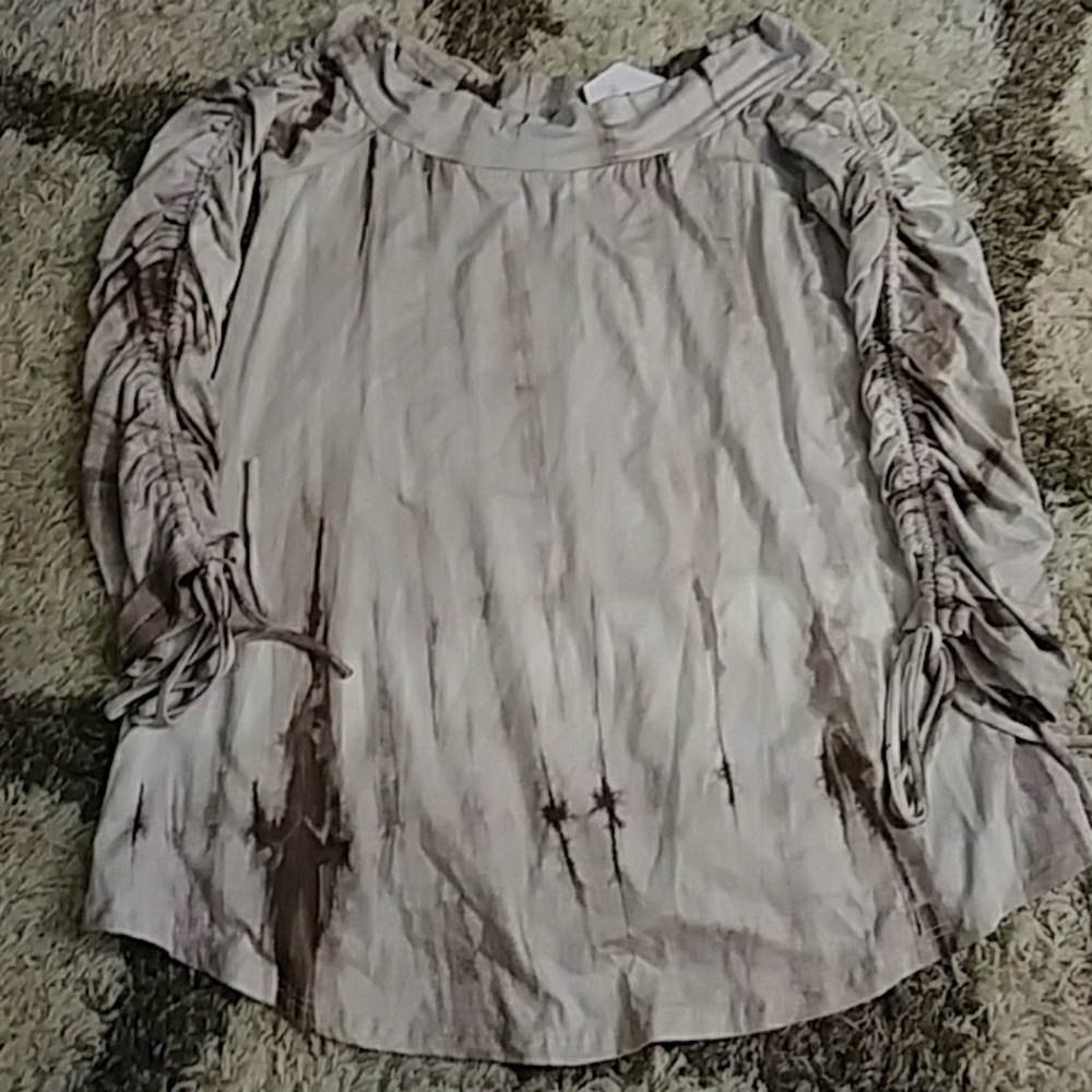 Marble drawstring sleeve off shoulder top NWT